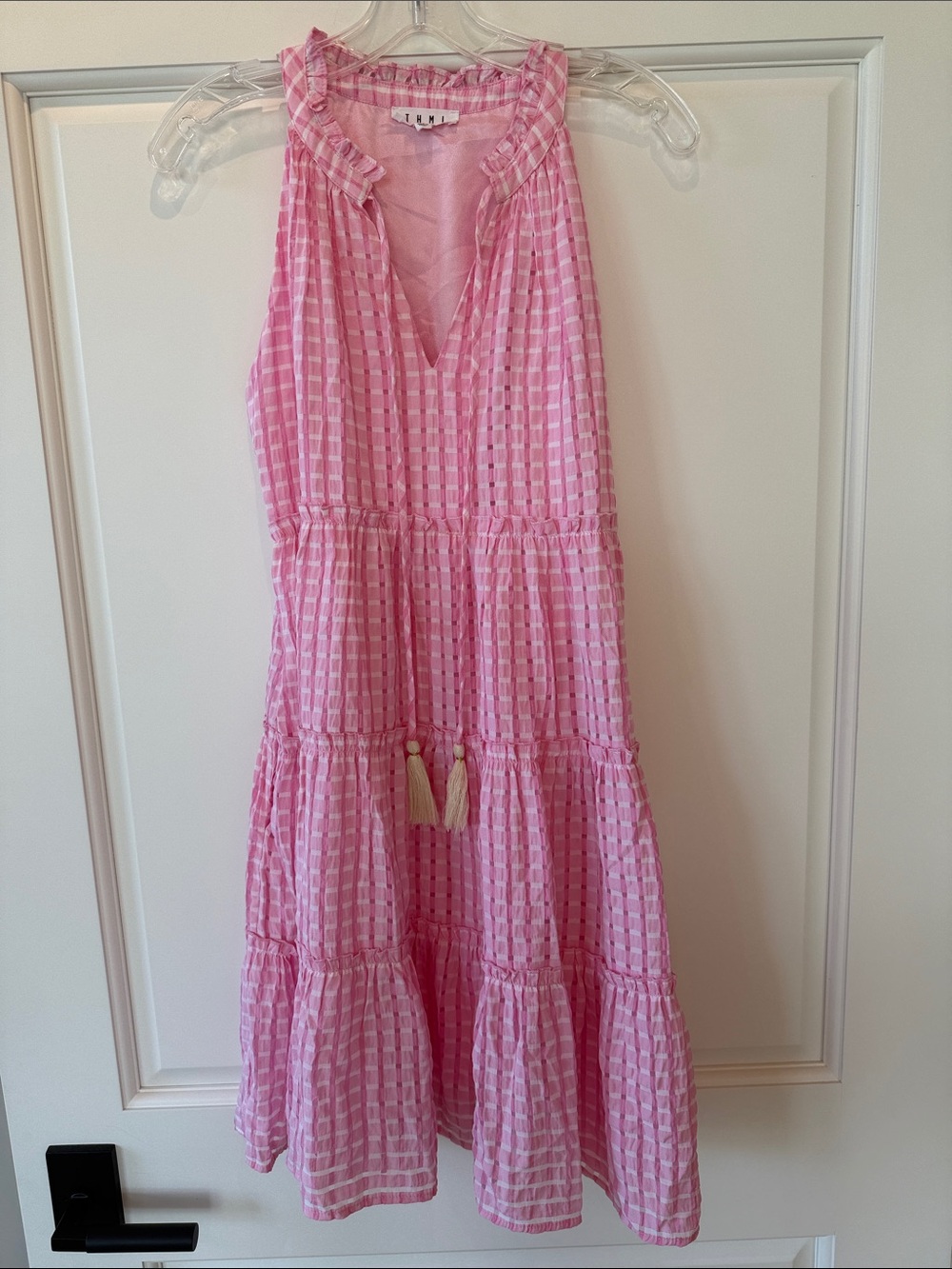 THML Pink Gingham Ruffle Sleeveless Dress
